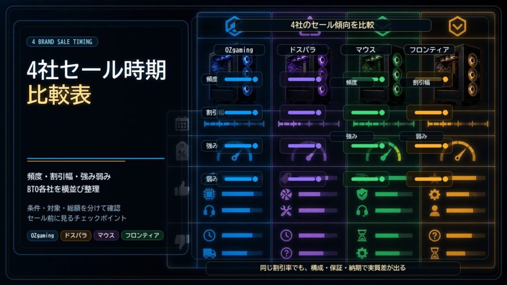 OZgaming・ドスパラ・マウス・フロンティアのセール時期比較