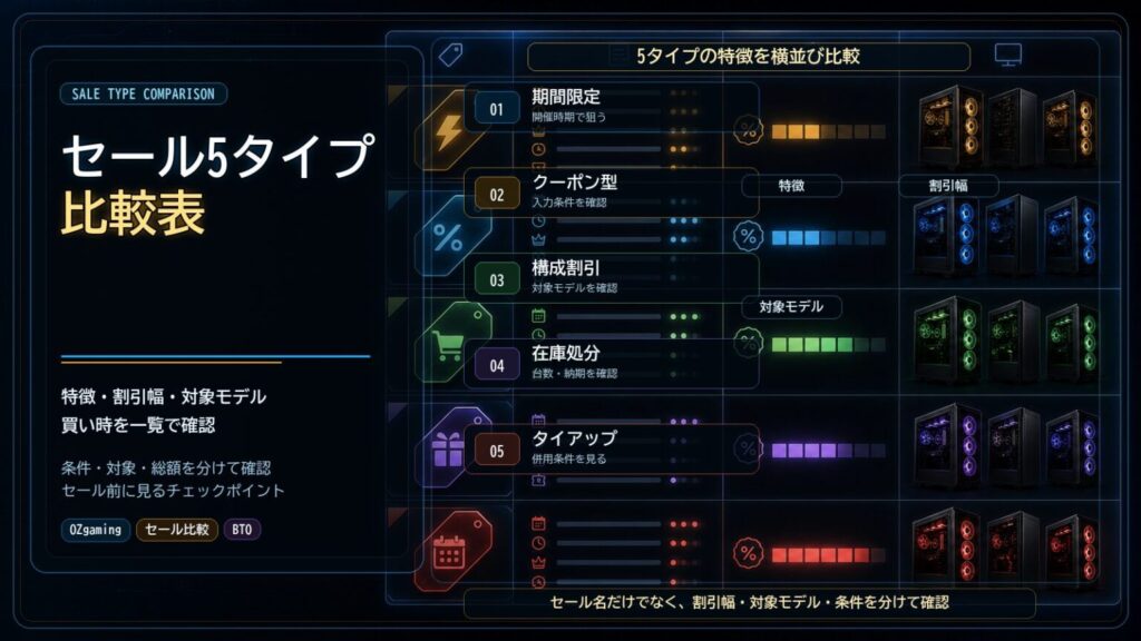 OZgaming のセール 5 タイプ一覧