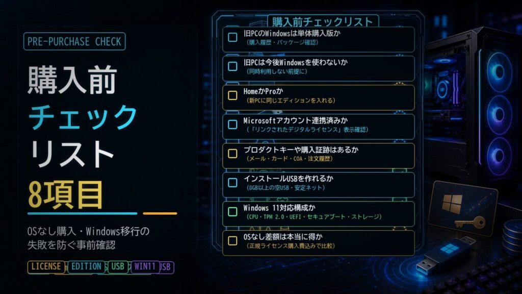 Windows ライセンス 購入前チェックリスト 8 項目